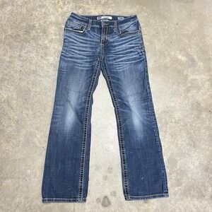 BKE Jeans Aiden Mens 32R Bootcut Blue Demin Pants Casual Medium Wash Distressed